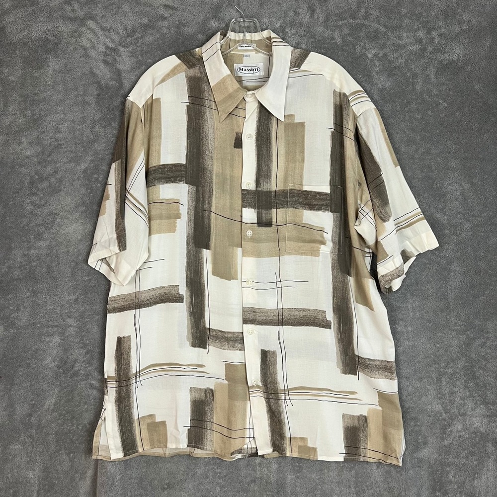 Massoti Button Down Shirt Mens‎ L Made in Italy Viscose Geometric Lightweight